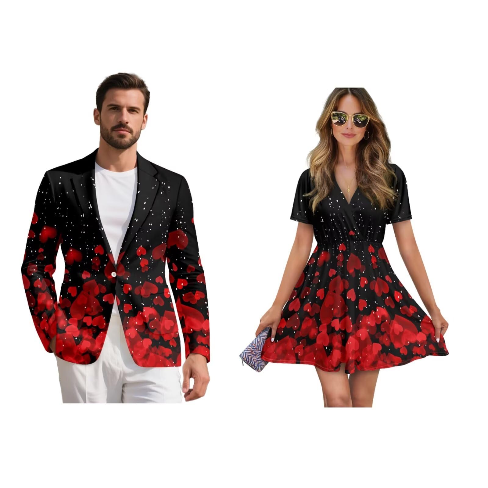 Couple Matching Outfit Mens Suit Jacket and Women A-line Swing Dress for Holiday Party Business Casual