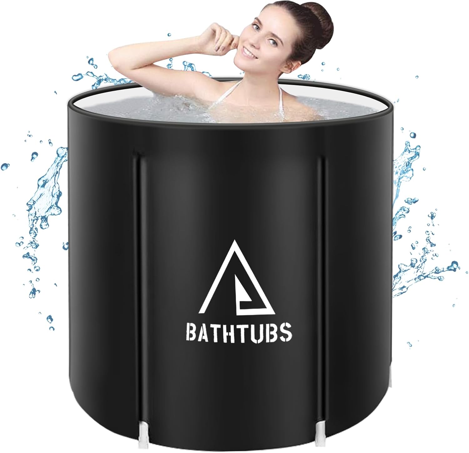 STARBRILLIANT Portable Foldable Bathtub, Collapsible Adult Travel Bath Tub for Camping, Home & Spa, Space-Saving Storage, Durable PVC Material (Black, 27inch) Black 27inch