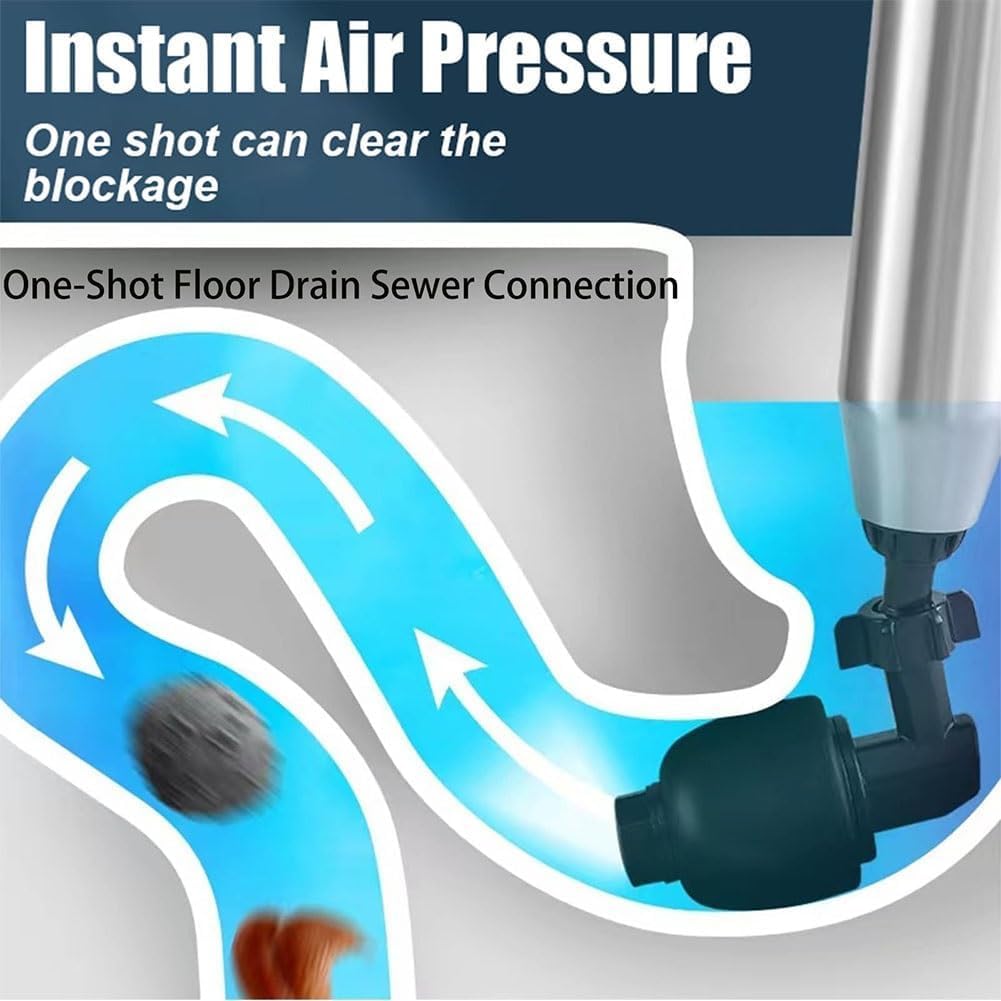 Outil de débouchage pneumatique pour canalisations de sol, puissant dragueur de tuyau de toilettes pneumatique One-Shot Connexion d'égout de sol Déboucheur de canalisation, Piston de toilettes,