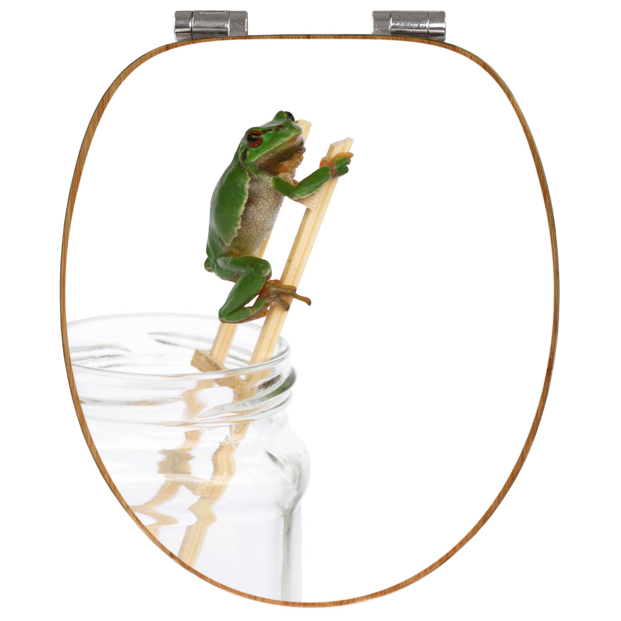 banjado Design WC Sitz Bambus Absenkautomatik 45,8x37,5cm - Toilettendeckel mit Absenkautomatik Holz - hochwertiger Bambus Klodeckel - WC-Sitz für gängigen Toiletten - Motiv Wetterfrosch