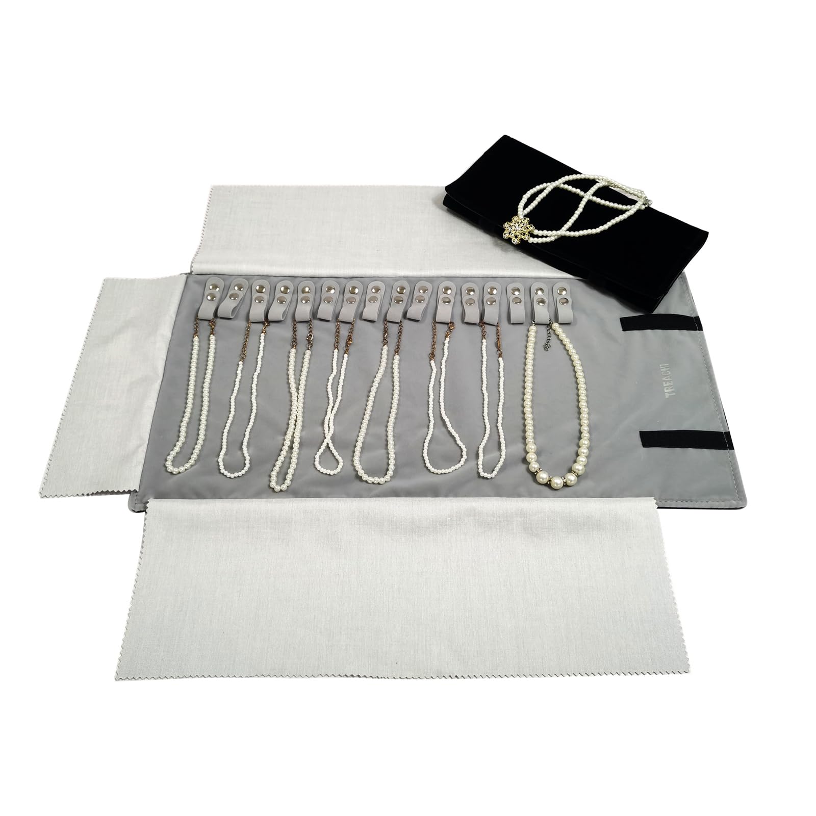 treachi Tragbare Schmuck-Rollen-Halskette, Reise-Aufbewahrung, Display-Halter, 16 Ketten, Grau / Schwarz Fashion