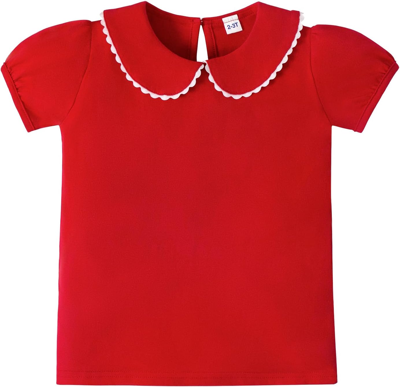 LYSMuch 2-5T Toddler Girls Peter Pan Collar Shirt Puff Short Sleeve Basic Top Blouse Solid Color Tee