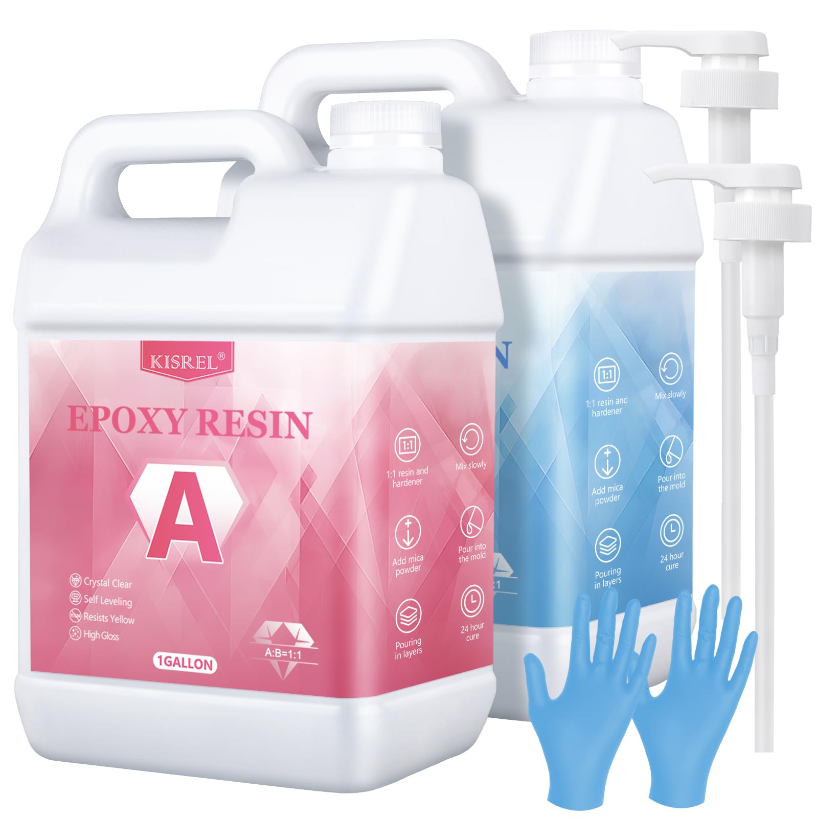 KISREL Epoxy Resin 2 Gallon - Crystal Clear Art Resin Kit - No Yellowing, No Bubble, Easy to Use for Casting, Coating, Art, Craft, Jewelry Making, Woodworking, Countertop