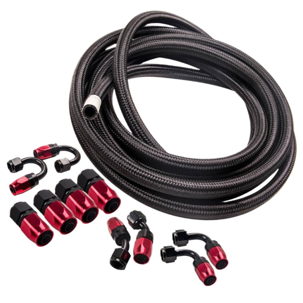 AN8-8AN Nylon Steel Braided Oil Fuel Line Hose End Fitting Adaptor Kit 16FT Red