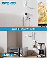 Vista 4 de Cable de extensión corto de 1 pie - Regleta de alimentación pequeña con enchufe plano, protector contra sobretensiones con 6 salidas y 3 puertos