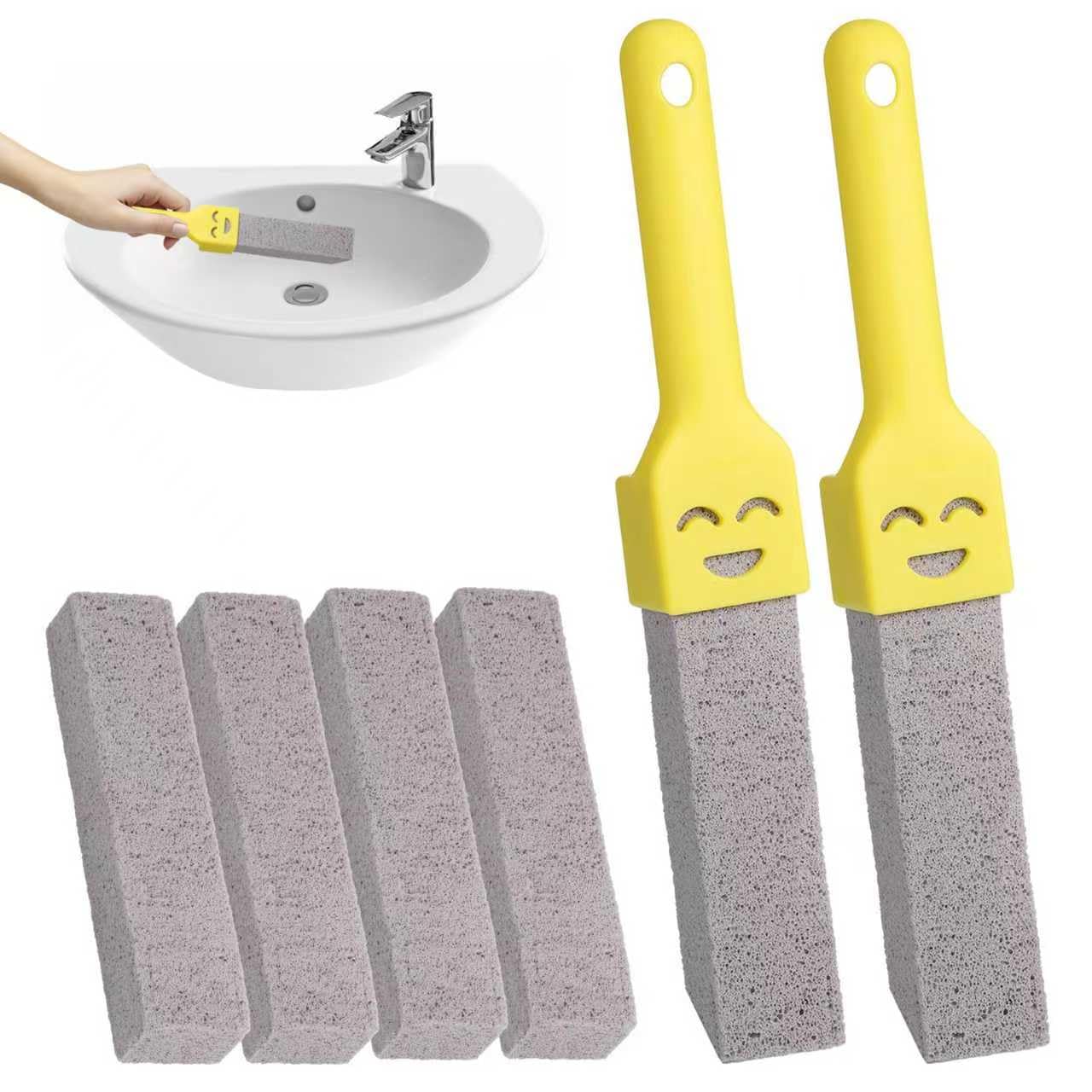 2 toilet pumice handles, 6 toilet pumice replacements, replaceable pumice for cleaning,Nature Pumice SticksExtra Long Handle for Removing Bowl Ring, Pool, Bathroom, Toilet Brush.