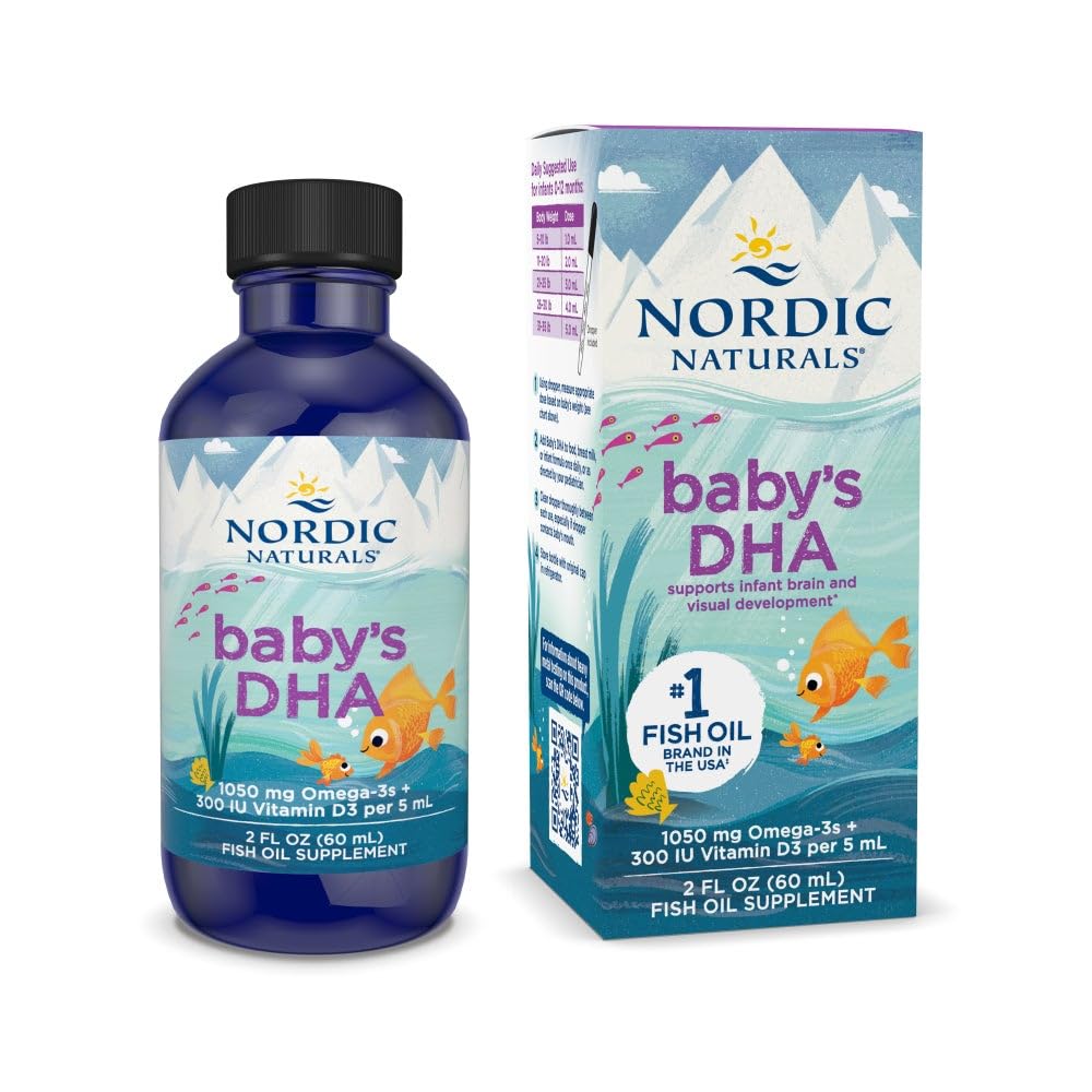 Nordic NaturalsBaby’s DHA, Unflavored - 2 oz - 1050 mg Omega-3 + 300 IU Vitamin D3 - Supports Brain, Vision & Nervous System Development in Babies - Non-GMO - Servings May Vary