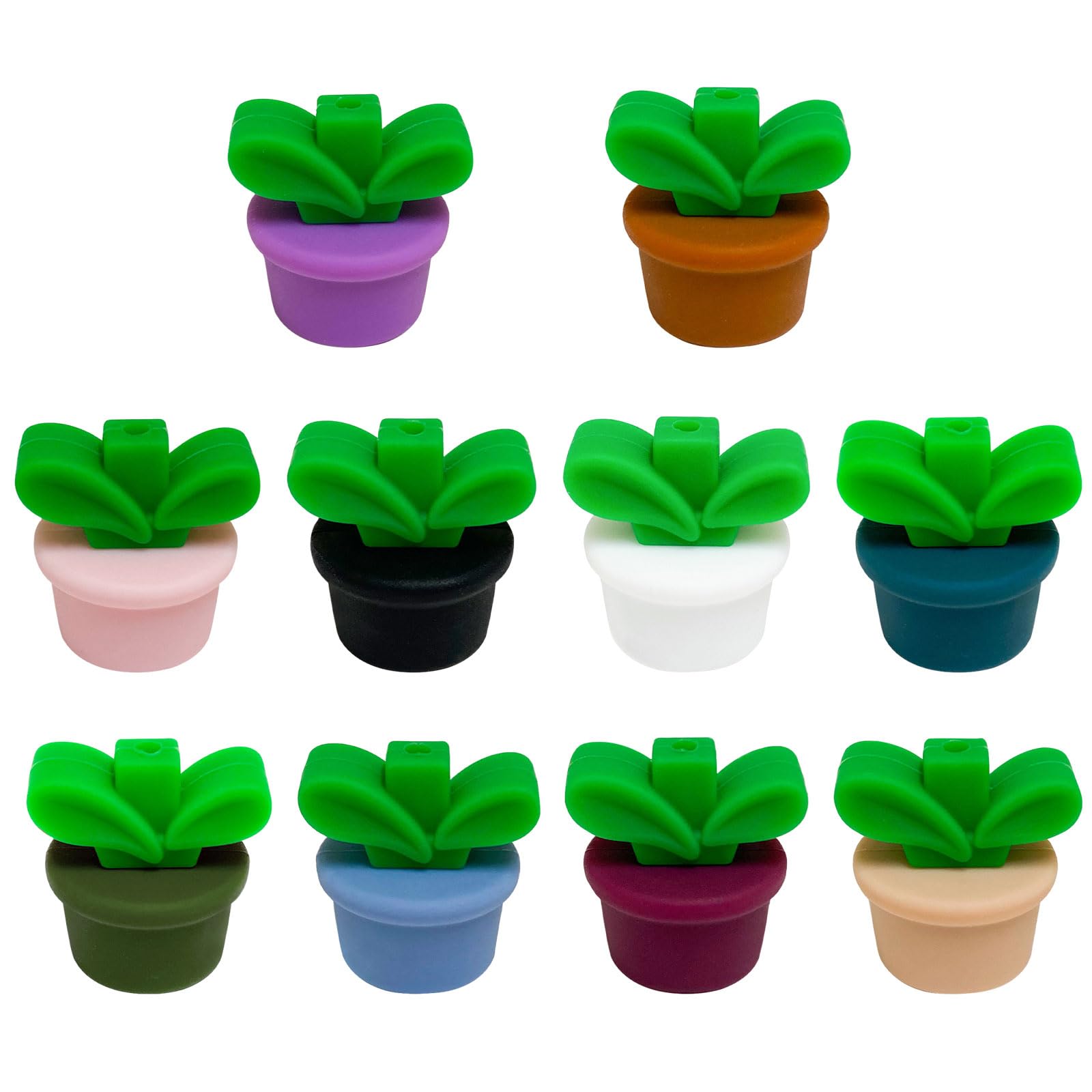 URROMA 3D Flower Pot Grass Silicone Beads, 10pcs Silicone Focal Loose Beads Grass Silicone Beads for Craft Bracelet Necklace Lanyard Key Chains Making