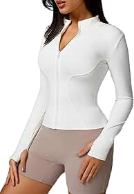 Jaqueta feminina de treino com zíper, slim fit, ioga, com bolsos, camiseta de corrida atlética, orifícios para polegar, academia