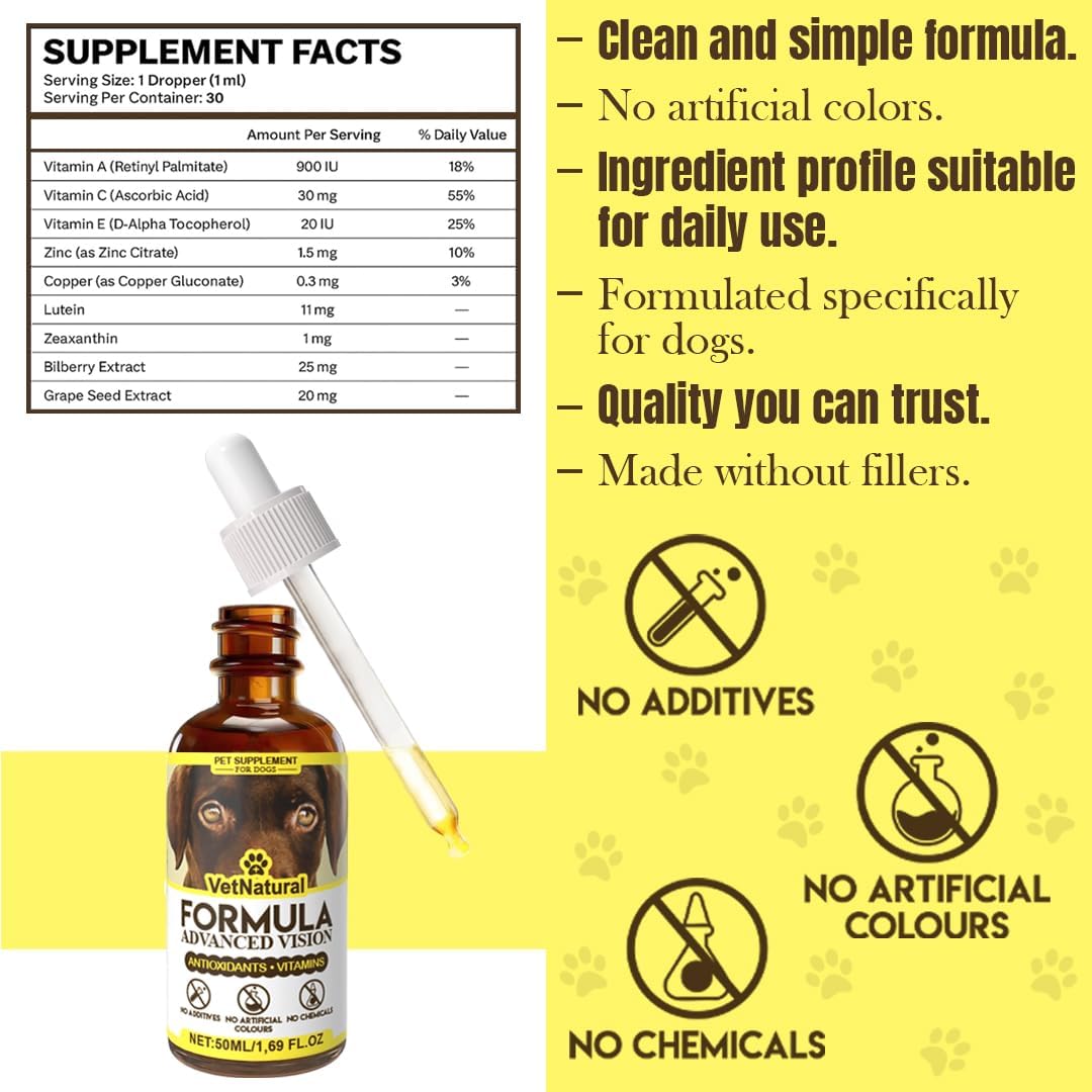 Aura Pets Advanced Vision Formula for Dogs, Bilberry Extract + Lutein + Zeaxanthin, Supports Clear Vision & Helps Support Eye Clarity in Dogs with Cloudy-Looking Eyes, 50ml (1.69 fl oz)