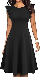 Women's Vintage Ruffle Floral Flared A Line Swing Casual Cocktail Party Dresses - Buy now