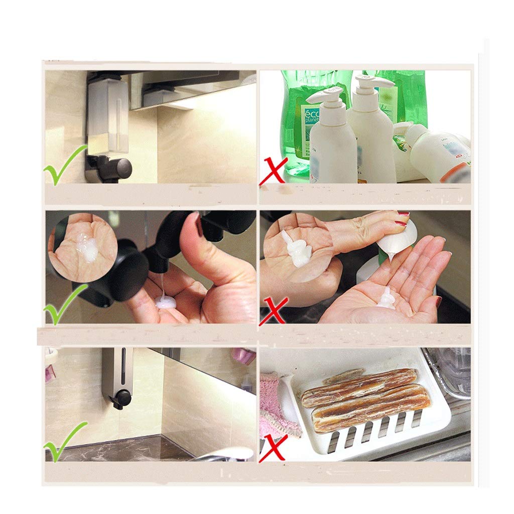 Seifenspender für die Arbeitsplatte, stanzfreier Seifenspender aus Kunststoff, zur Wandmontage, für Shampoo, Seife und Spülung, 500 ml x 1/2/3 Kammern, Seifenspender (schwarz, 2 Kammern)