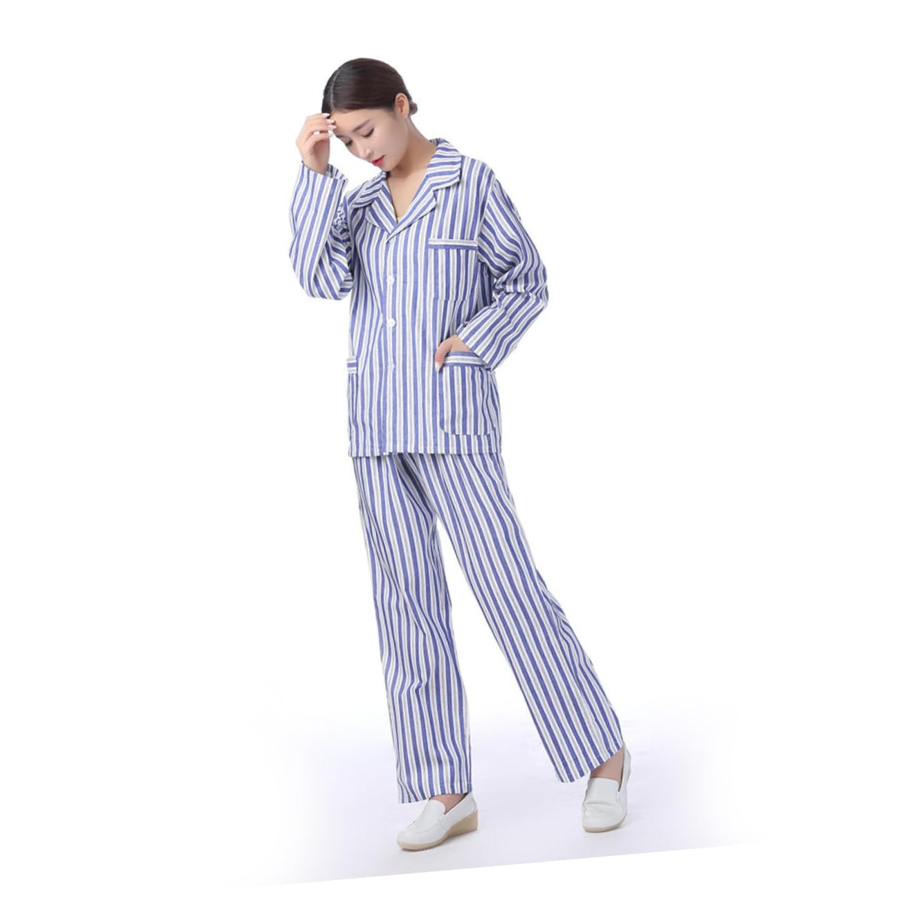 Vestiti da Ospedale Loungewear pigiamoni i pigiamini Pijama Camicie da Notte in Cotone Indumenti da Notte in Cotone Tute Vestiario Pigiami per Adulti Pigiama a Maniche Lunghe