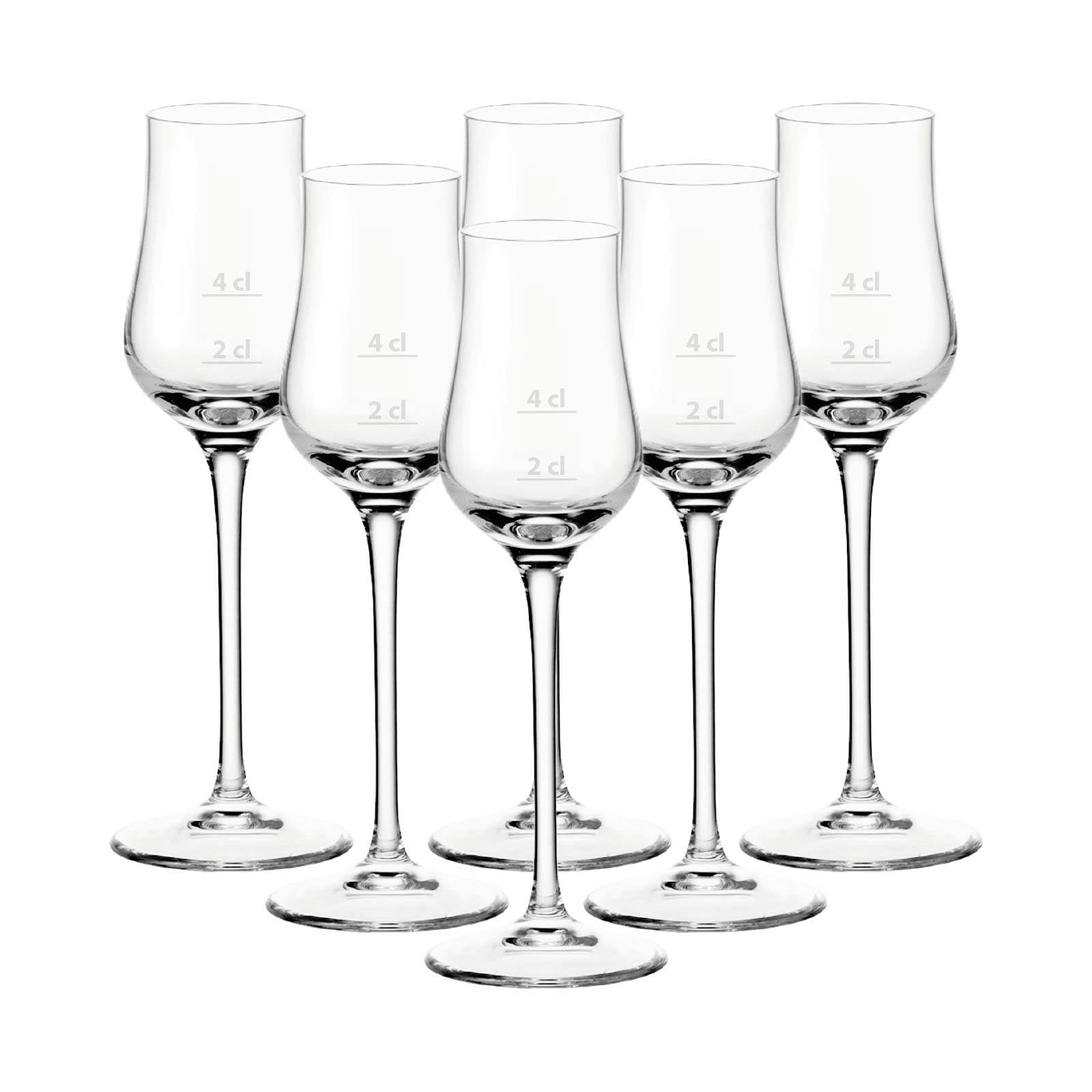 LEONARDO HOME Grappagläser Ciao+ Gastro-Edition, Spirituosengläser mit 2 cl / 4 cl - Einschenkhilfe, Randvollfüllung 85 ml, Praktische Gläser für Hotel & Gastronomie, 6er Set