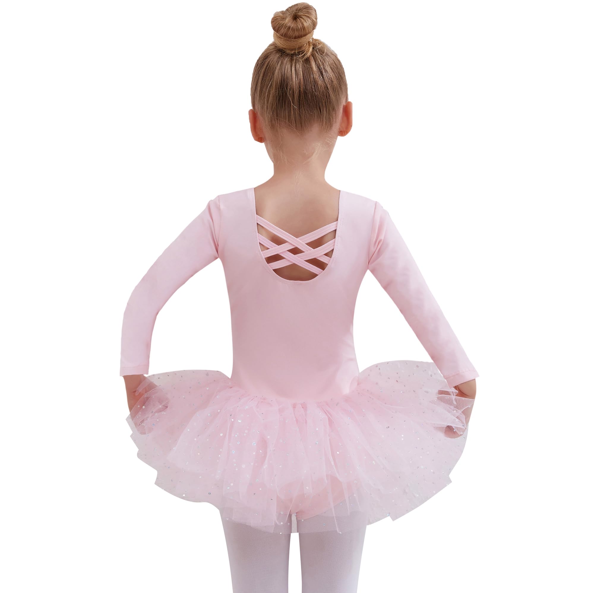 Tancefair Kinder Ballettkleidung Ballettkleid Mädchen Glitzernder Balletttrikot Baumwolle Ballettanzug Tanzkleid Tanzbody mit Glänzendem Rock Tütü