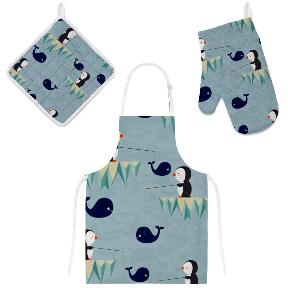 Tablier de cuisine 3 pièces avec maniques et gants couleur prune pour cuisiner au quotidien