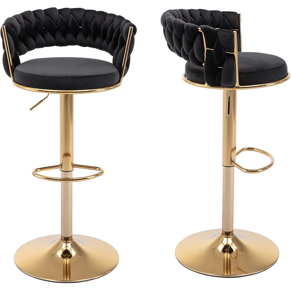 32/mo Finance ABET Gold Bar Stool Set of 2, Velvet Swivel Woven