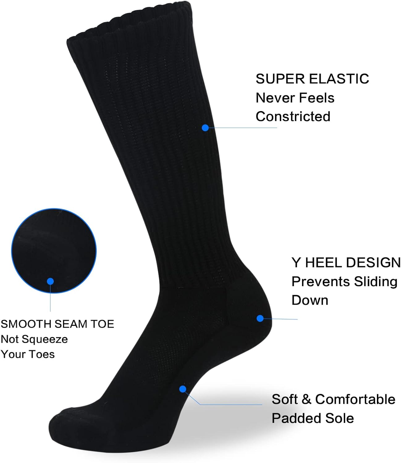 Athlemo 6 Pairs Bamboo Diabetic Socks for Men No-Binding Circulation Crew Seamless & Cushioned Breathable Anti-Odor Black 10-13 : Health & Household