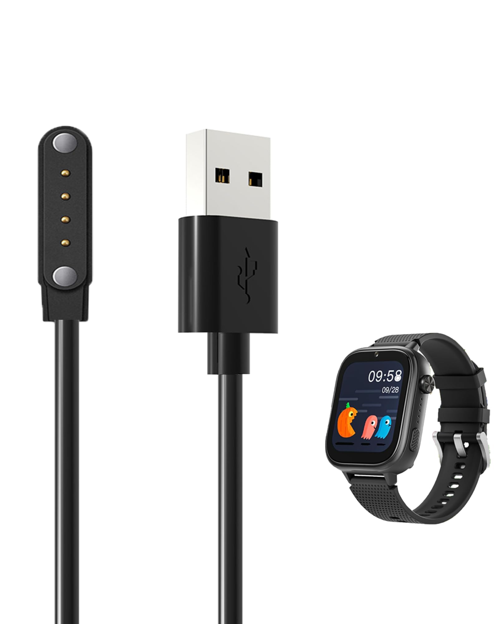 BOVUGAC Magnetisches Ersatz-Ladekabel für OKYUK T18 4G Smartwatch, kompatibel mit OKYUK T18 Smartwatch (schwarz), 2 Stück