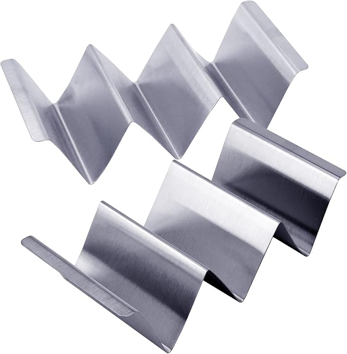 Taco Holder Stainless Steel Taco Stand with Handle Taco Holders Rack Trays for 3 Tacos Oven Grill and Dishwasher Safe Set of 2