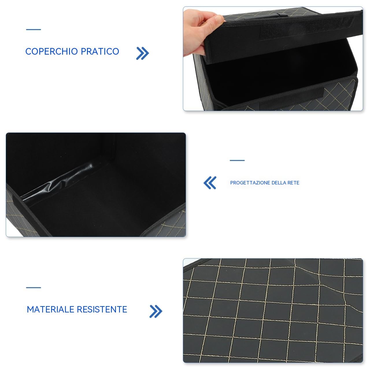 ORFOFE Scatola Portaoggetti Bagagliaio Auto Pieghevole in Cuoio Nero | Organizer per Vano Posteriore, Stile Elegante e Lusso, Soluzione Pieghevole per Ordine e Contenimento