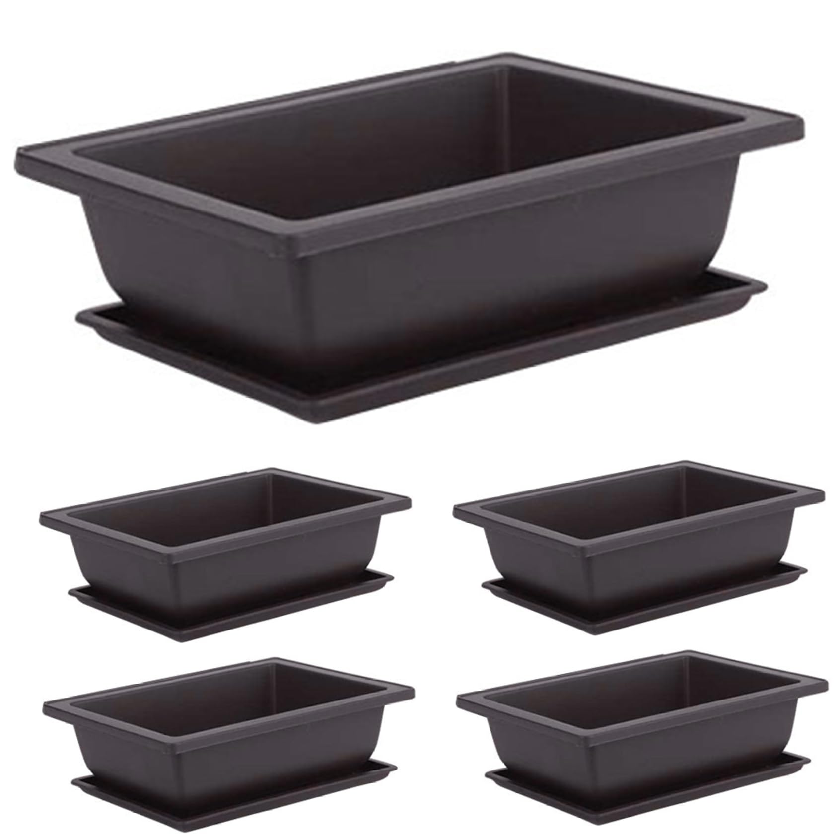 10PCS Bonsai Pot Square Plastic Plant Pot with Saucer 6.3x4.7x2.3 Inch Bonsai Tree Pots with Trays Garden Pots for Flower Succulent Growing