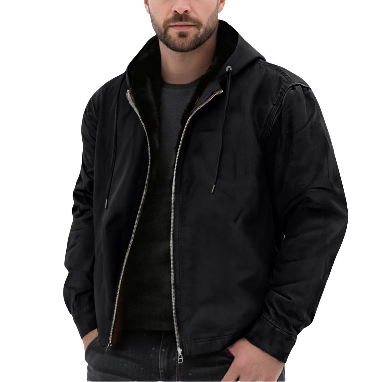 Warme Winterjacke, große Größen, Fleecejacke mit Kapuze und Reißverschluss,