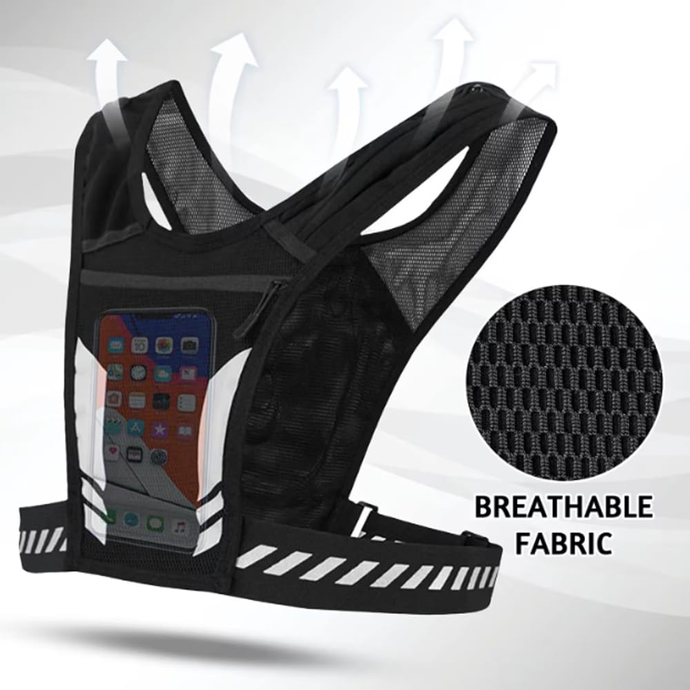 Veste de Running Porte-Téléphone, Zip Reflective Vests Holds 1000ml Water Bottle,Adjustable Waistband & Breathable Materials, Chest Gear for Men/Women, Running Or Cycling