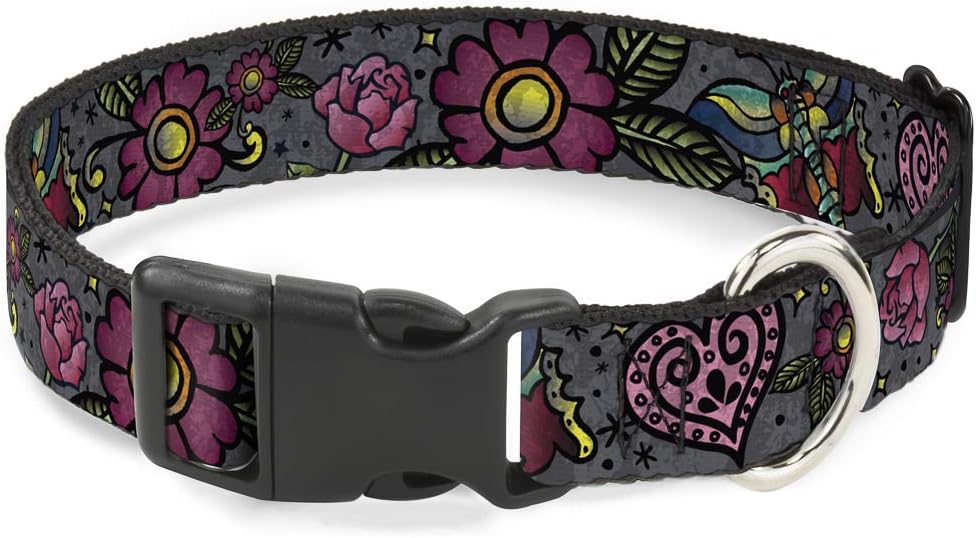 Buckle-Down Plastic Clip Collar - Love Kills CLOSE-UP Gray - 1.5" Wide - Fits 13-18" Neck - Small