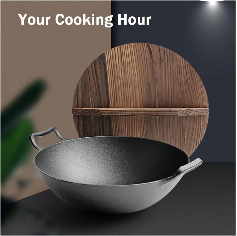 鋳鉄生鉄中華鍋 麻製ハンドル 木製蓋付き 楽天市場】【大人気】中華鍋