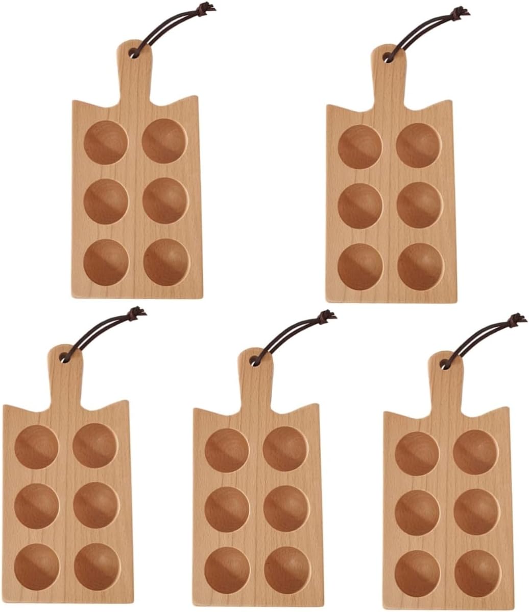 5pcs Six Compartment Egg Tray Simple Egg Rack Egg Holder for Fridge Wood Serving Platters Egg Storage Platter Deviled Egg Dish Egg Dispenser Rack Egg Organizer Wooden Shelf Desktop