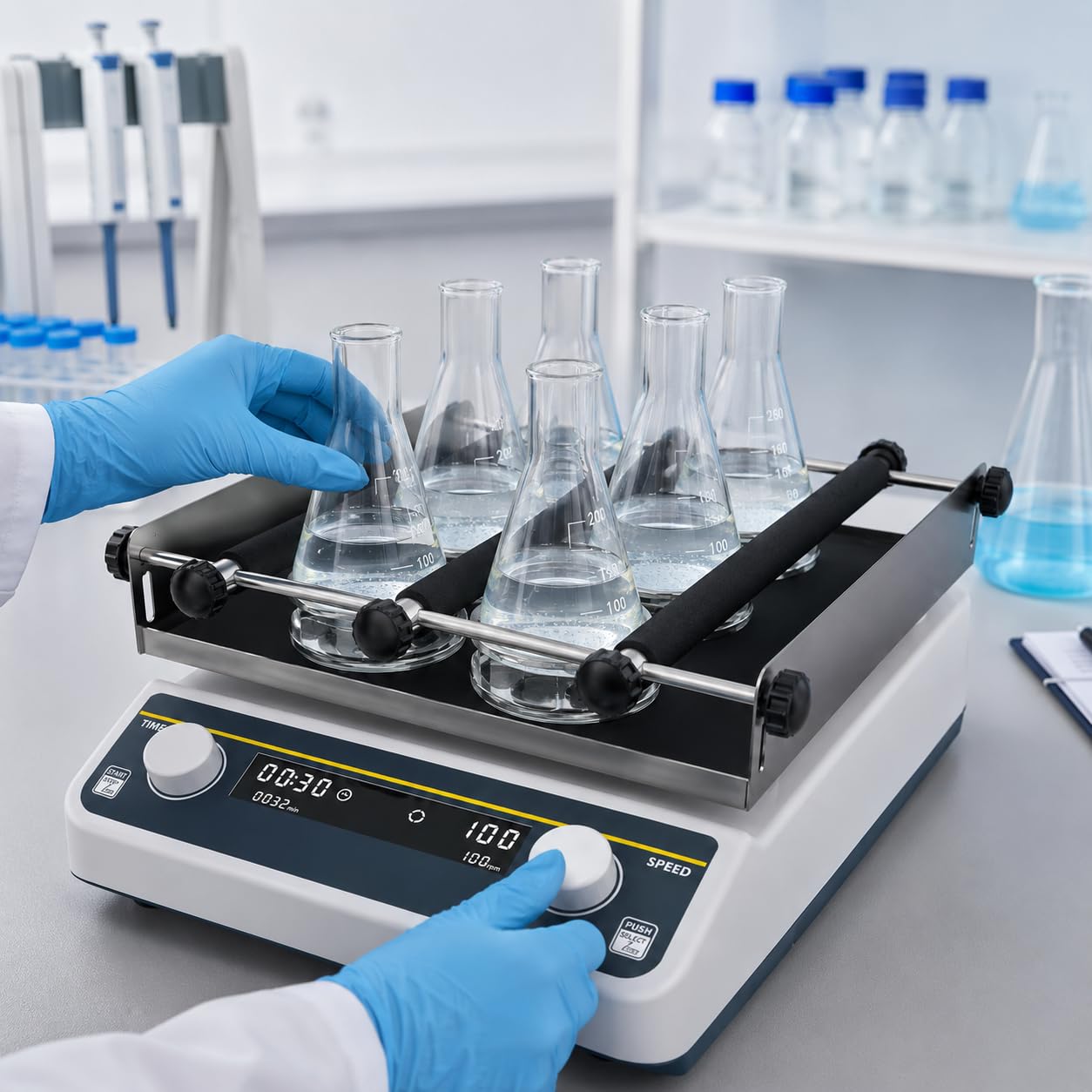 Agitador orbital de laboratorio, velocidad ajustable de 0 a 210 RPM, fácil de limpiar, ideal para mezclar y agitar muestras en entornos de laboratorio