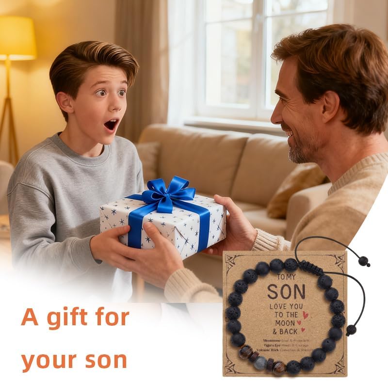 Healing Bracelet Gifts for Son from Mom Dad Sons Birthday Christmas Gift to My Son Love You to the Moon Back Black Moonstone Confirmation Bracelets Positive Spiritual Protection Gifts for Men - Image 4