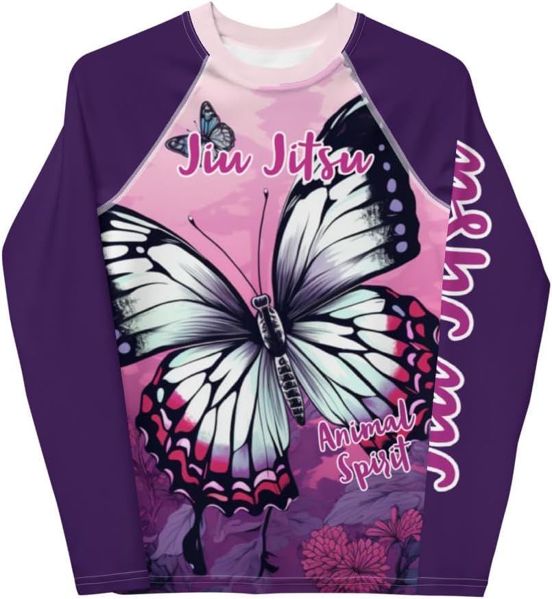 Generic Youth No Gi Jiu Jitsu Girls Rash Guard Butterfly Purple - BJJ, MMA, Wrestling, Kids