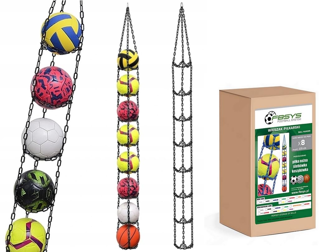 Ballhalter - 8 Bälle Aufhänger (Basketball, Fußball, Volleyball) - Organizer - Ballnetz - Schwarz