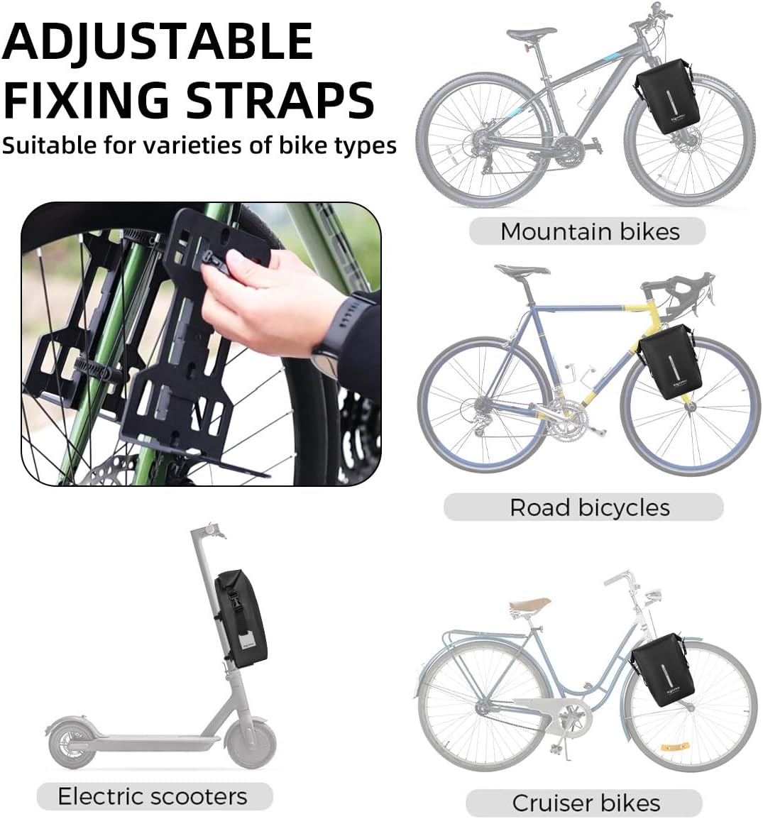 1Pack/2Packs 6L Bicycle Front Fork Bag Waterproof Roll-top Design, Lightweight Bike Dry Sacks Bike Pannier Bags Luggage Bags for Mountain Bikes Electric Bikes Road Bikes