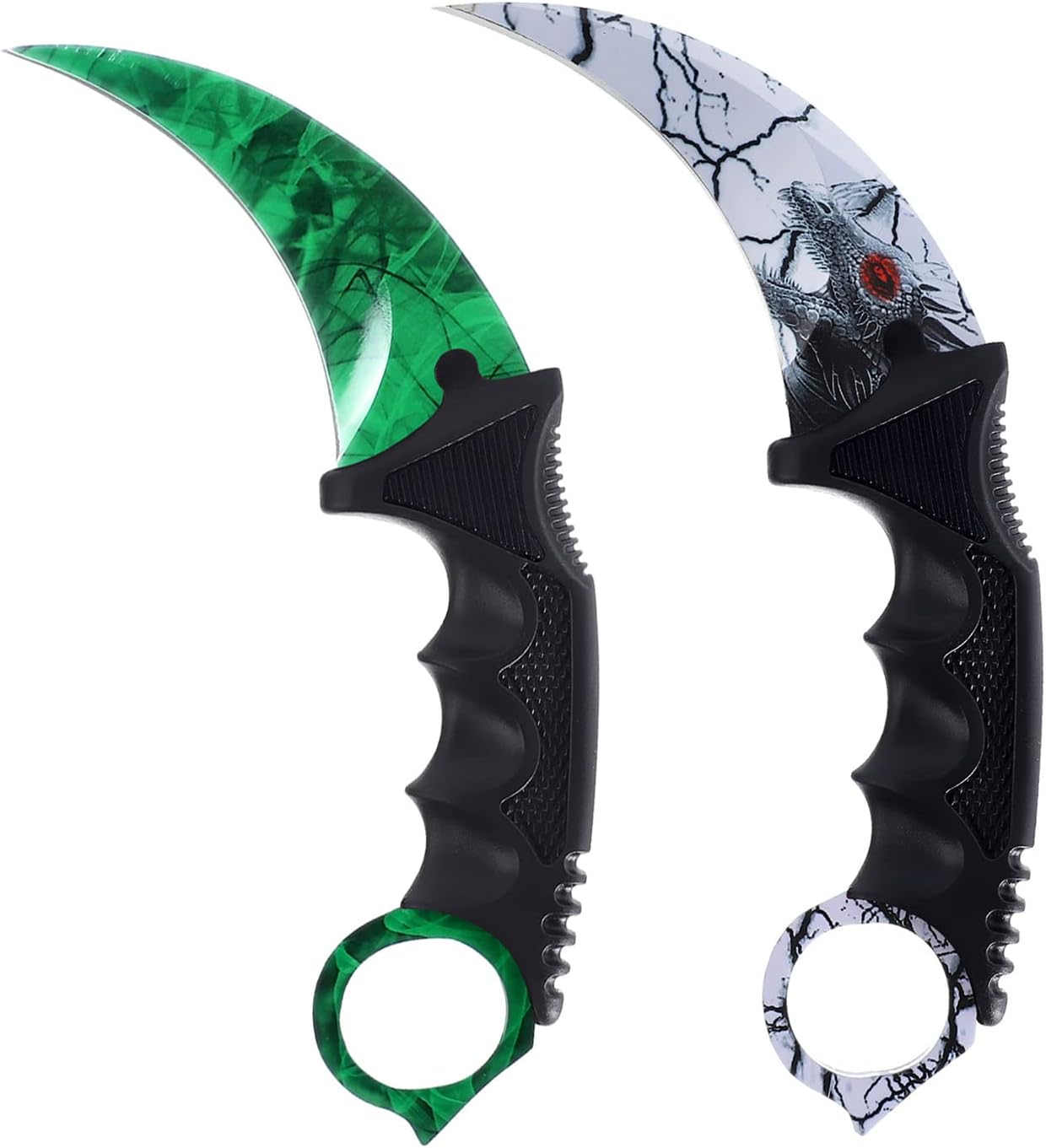 2 Pieces Karambit Knife Fixed Blade Tactical Camping Tool,Outdoor Hunting Knife with Sheath and Cord, Suitable for Hiking, Adventure, Survival and Collection (Green Dragon)