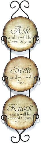 Dicksons Ask, Seek, Knock - Mini placas de pared de cerámica con estante de exhibición de metal, juego de 3