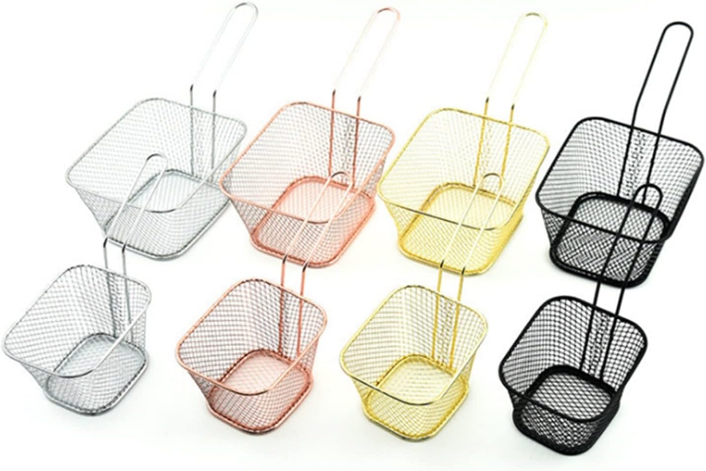 French Fry Chips Baskets Stainless Steel Large French Fries Food Strainer Basket Potatoes Chicken Strips Storage Basket Kitchen Mesh Strainer Kitchen Cooking Tools (Color : S Black)