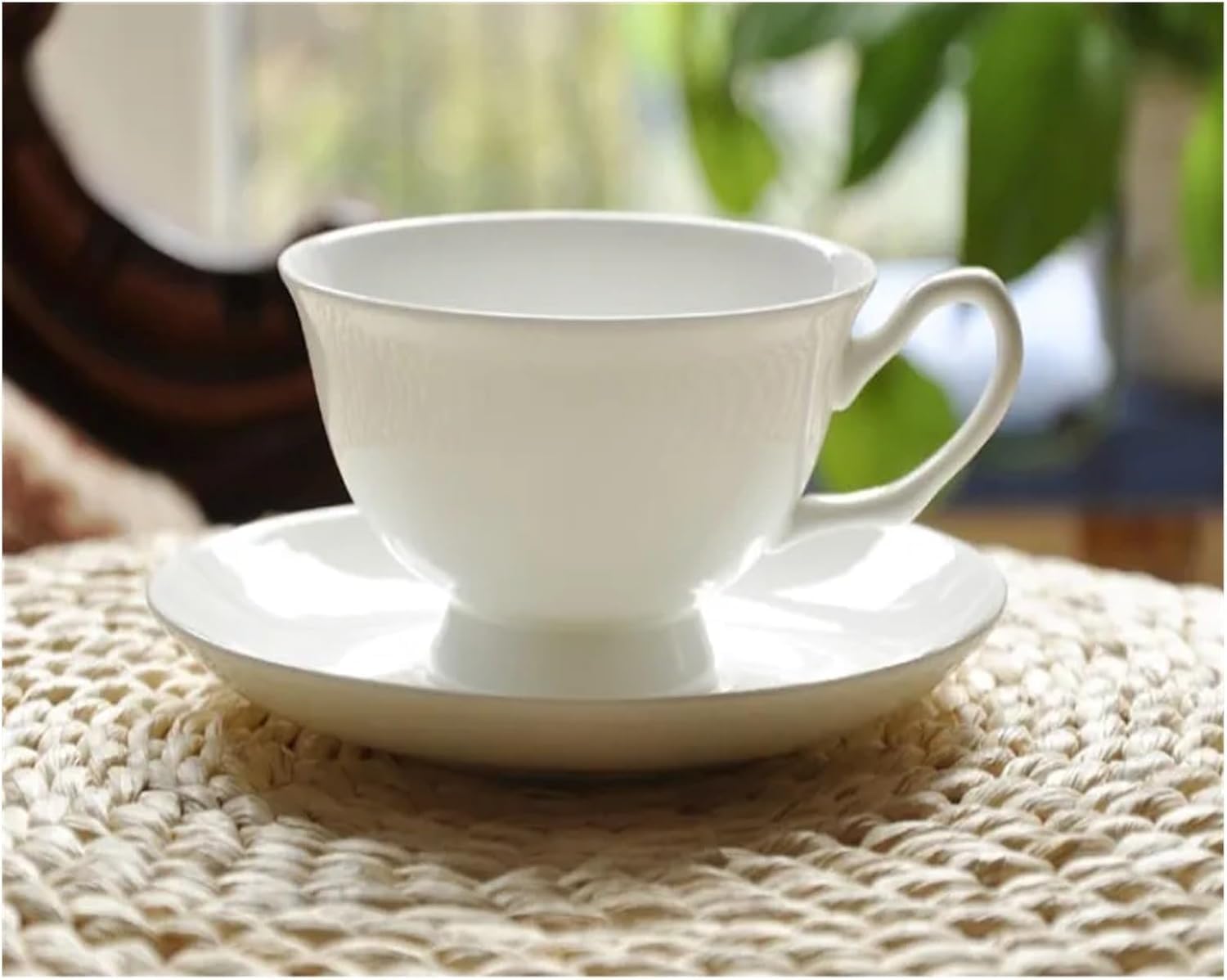 Ensembles Tasses Et Soucoupes Tasse À Café En Porcelaine, Et Soucoupe Blanches Unies, Thé Avec Cuillère, Tasses Dessert for L'après-midi, Poterie(C)