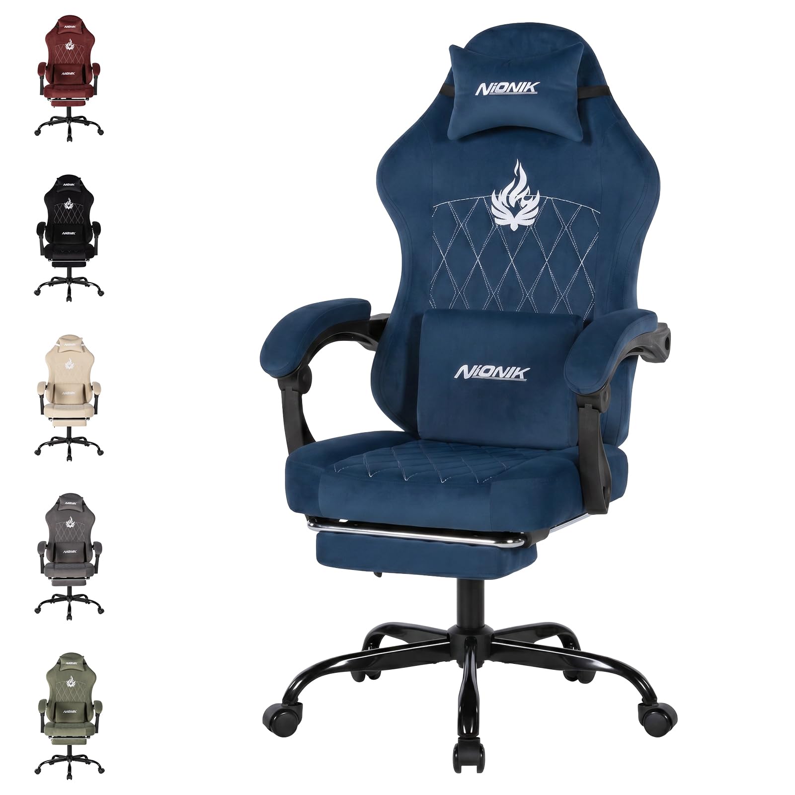 NIONIK Gaming Stuhl Einsteigermodell, Ergonomischer Computerstuhl mit Verstellbarer Höhe und Rückenlehne, Einfacher Gaming Stuhl für Kinder, Teenager, Erwachsene für Zimmer, Büro,Blue