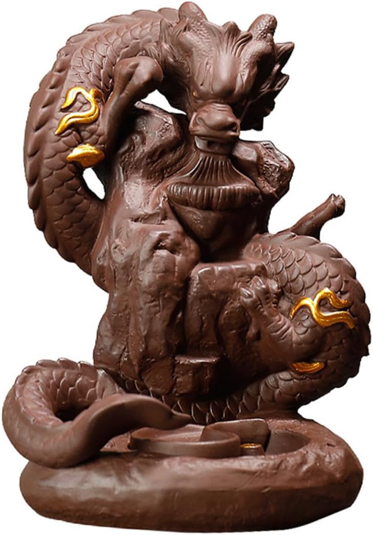 Unomor Creative Dragon Backflow Incense Burner Purple Sand Censer Decorative Dragon Statue Incense Holder Home Fragrance Aromatherapy Ornament