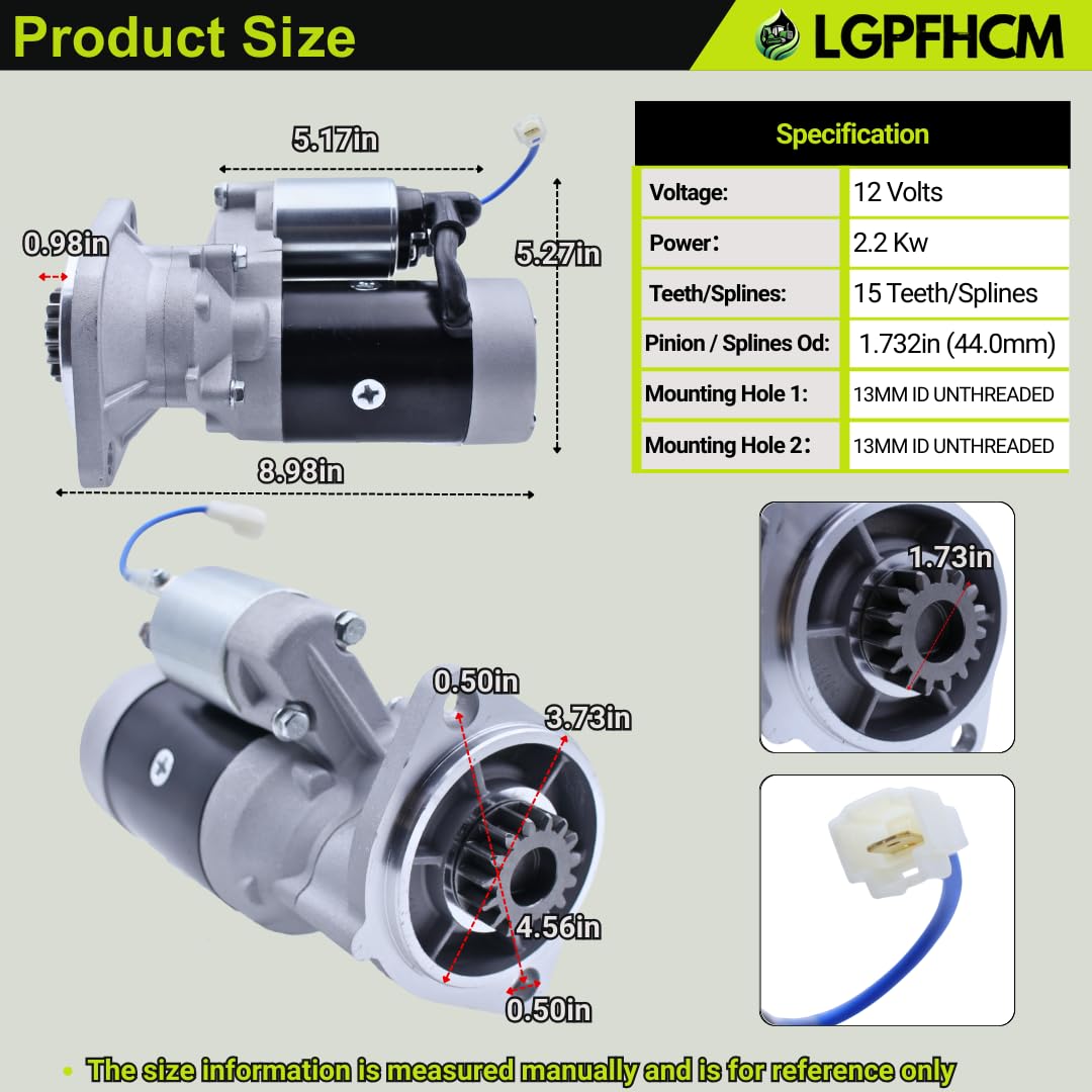 AT-318141 AT318141 12V 15T Starter Motor Compatible with Yanmar Engine 4TNV86CT 3TNV88F 4TNV88C 4TNV86CHT for Hitachi Excavator ZAXIS 35U-2 ZAXIS 35U-3 ZAXIS 35U-5N ZAXIS 50U-2 ZAXIS 50U-5N