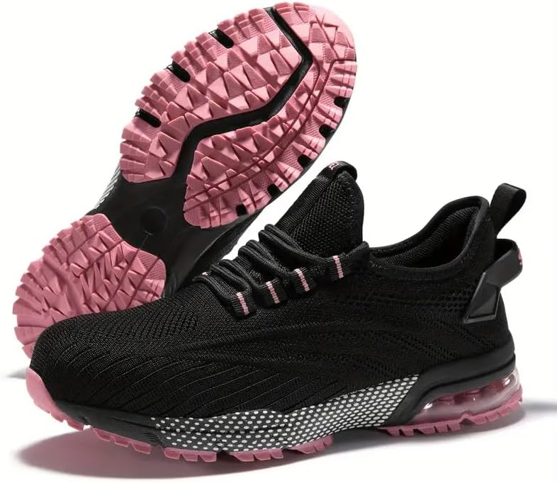 SPIEZ Composite Toe Safety Shoes for Women,Breathable Lightweight Non Slip Work Shoes,Air Cushion Safety Sneakers for Daily Casual Wear and Various Harsh Environments Black-Pink(4.5-10) - Image 2