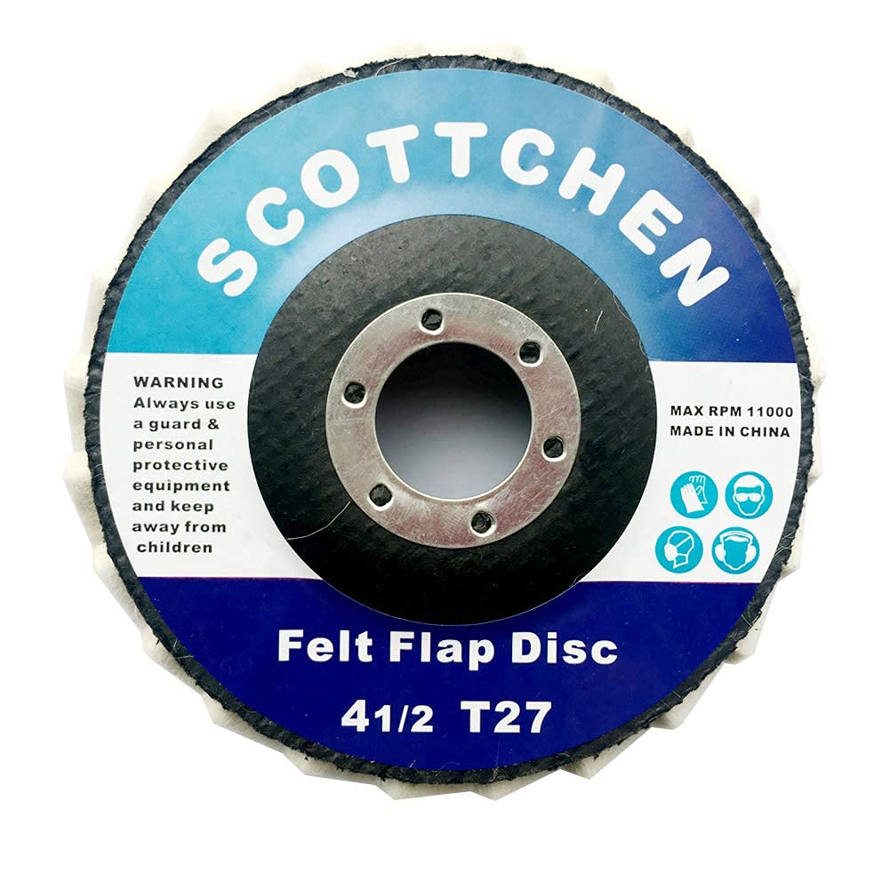 SCOTTCHEN Felt Flap Disc Abrasives 4-1/2" x 7/8" Arbor Buffing Polishing Wheel for Angle Grinder - 5 Pack