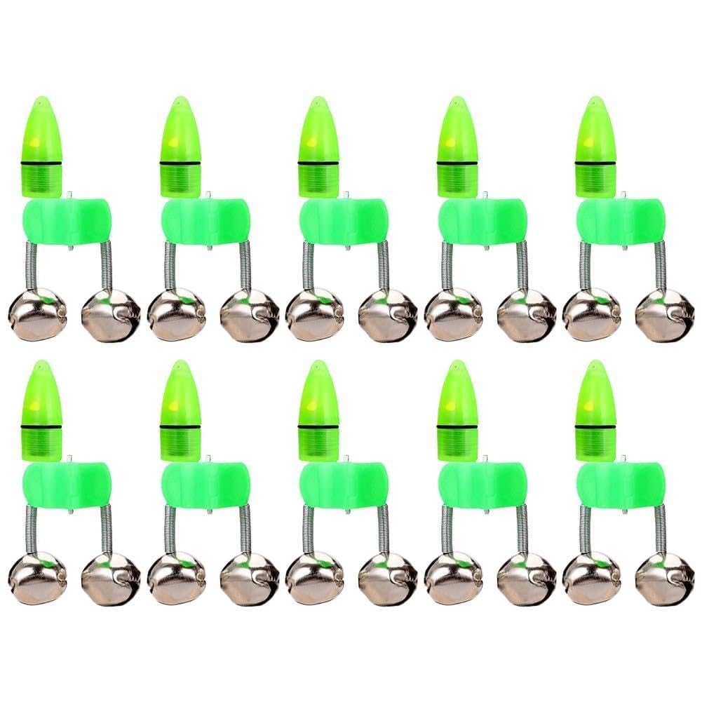 10Pcs Fishing Bite Alarm Indicator with Twin Bells Rod Tip Clip Alarm Fishing Bait Alert Fishing Bait Indicator for Night Fishing