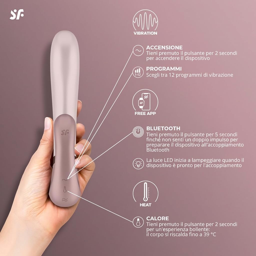 Satisfyer Heat Wave Connect App Dildo Vibrator | Vibratore coniglietto Bluetooth per Donne | Con Funzione Calore e Controllo App | Sex Toys Stimolazione Vibrante | Silicone di Grado medico