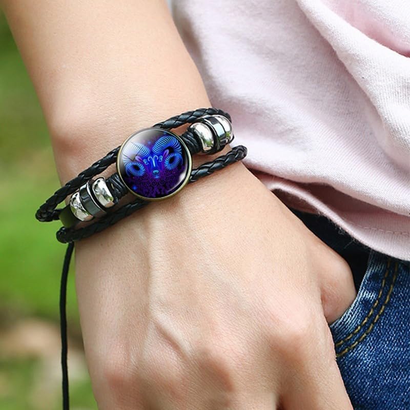 Zodiac Signs Spirit Bracelet For Women Men, 12 Constellation Leather Multilayer Handmade Woven Adjustable Bracelets Unisex Glow in the Dark Zodiac Jewelry Birthday Gifts - Image 3
