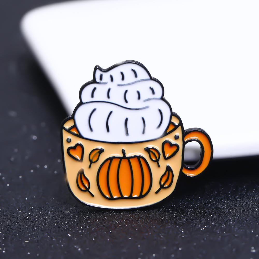 Pumpkin Cup Enamel Pin Cute Pumpkin Enamel Pins with Safety Backing Cartoon Pumpkin Cup Charms Accessories Pumpkin Stuff Gift Jewelry Backpack Lapel Brooches for Women