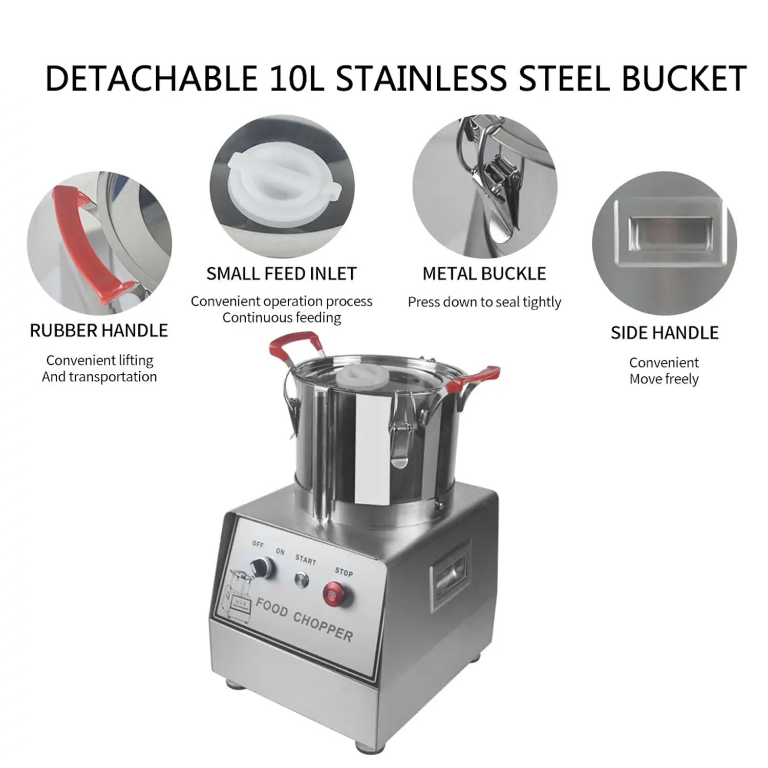 Cortador De Alimentos Comercial, Trituradora De Verduras De Acero Inoxidable De 10 L, Picadora De Carne Eléctrica Desmontable De 1100 W con Puerto De Alimentación Grande, Picadora De Verduras